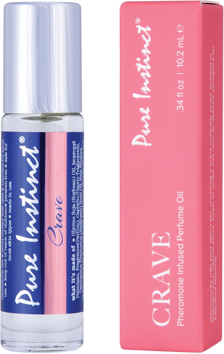 Pure Instinct CRAVE Roll-On The Original Pheromone Infused Essential Oil Perfume Cologne – For Her - TSA Ready 0.34 fl oz