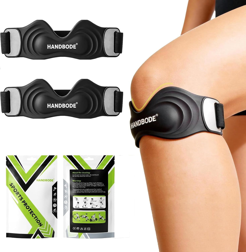 HANDBODE Patellar Tendon Support Strap, Silicone Knee Brace for men women, Adjustable Patella Band Support Pain Relief, Fit Hiking, Running, Basketball, Jumpers Knee, Osgood Schlatter, 2 Pack