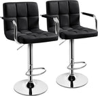 Yaheetech Bar Stools Set of 2, PU Leather Height Adjustable Swivel Barstools, Hydraulic Kitchen Counter Height Bar Chairs with Armrest and Back for Kitchen, Dining Room, Black
