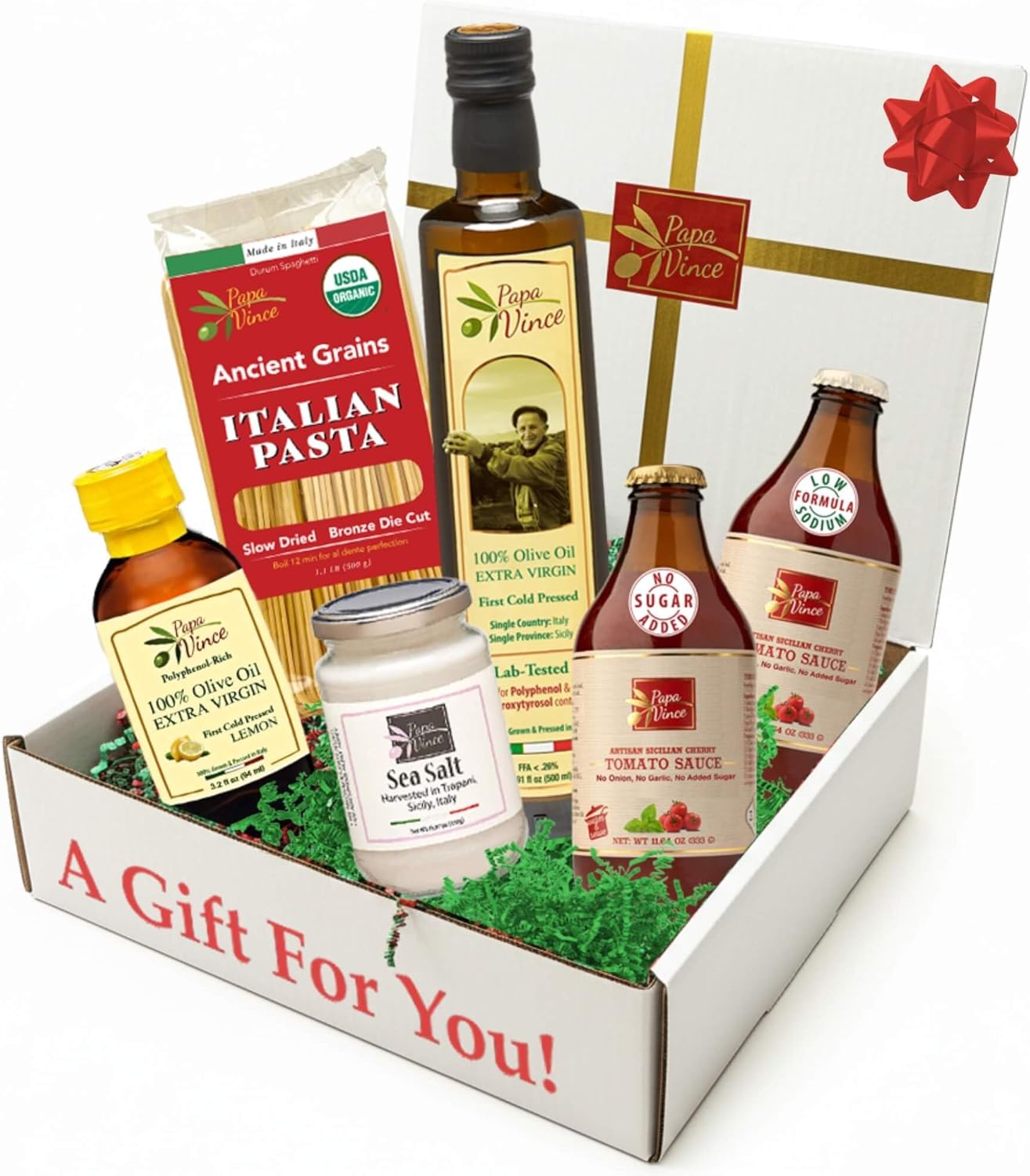 Papa Vince Italian Food Basket - Gourmet Gifts for Italians crafted in Italy from locally sourced organic ingredients by our family in Sicily, Italy