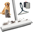 Carpet Rake for Pet Hair Removal, 30-51" Adjustable Stainless Steel Handle Rubber Broom with Squeegee, Reusable Cat & Dog Hair Remover Tool Set for Rugs, Hardwood Floors, Mats, Couch, Car