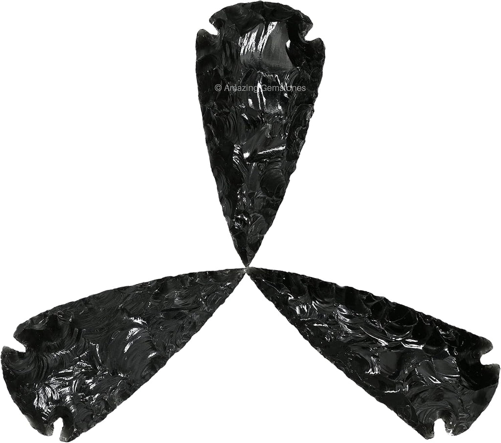Amazing Gemstone 3 Pieces Black Obsidian Arrowhead, Crystal and Healing Stone Flint Rock Arrow Head - 2 to 3 Arrowheads for DIY Project Craft Point Jewelry Making