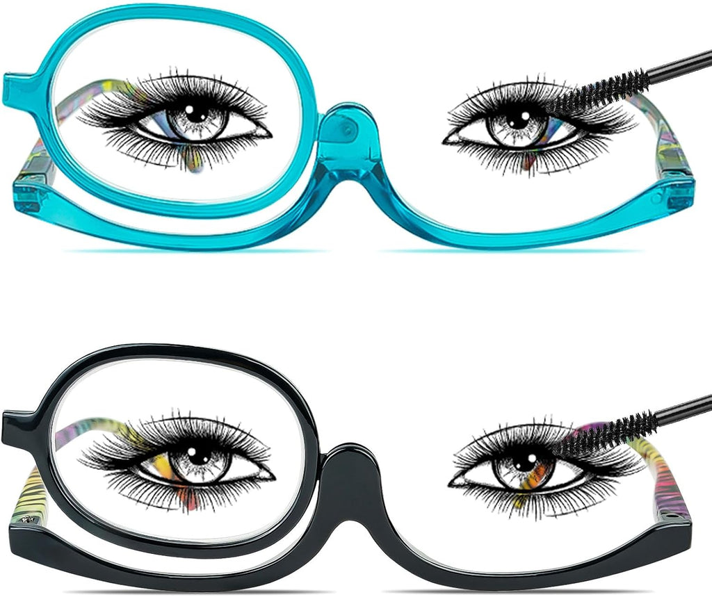 2 Pack Makeup Reading Glasses for Women Magnifying Flip Down Cosmetic Readers with Spring Hinge