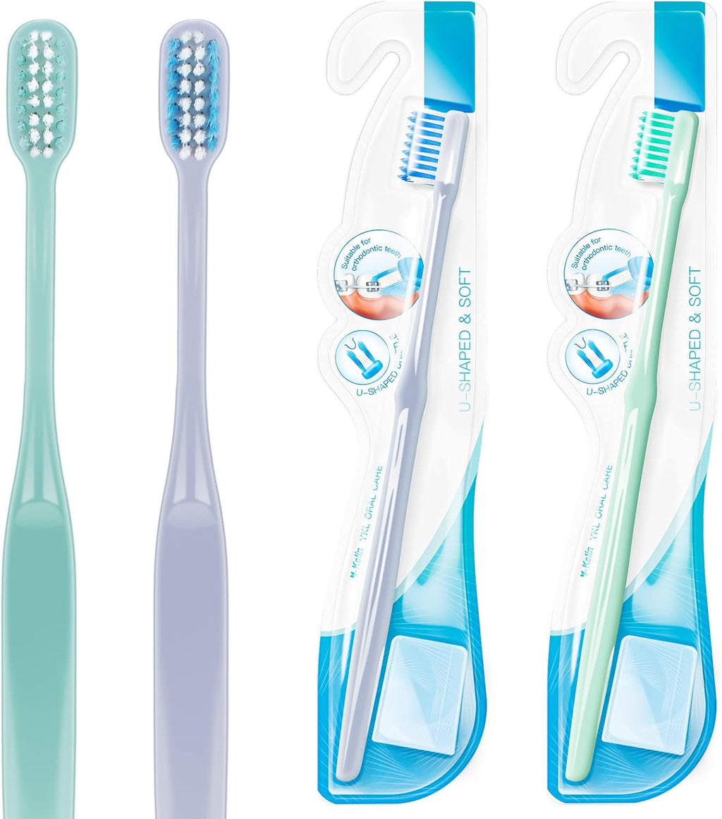 Y-Kelin 4 Pcs U-Shaped Orthodontic Toothbrush Soft Bristle with 4 Toothbrush Head Cover for Orthodontic People Effective Cleaning Teeth