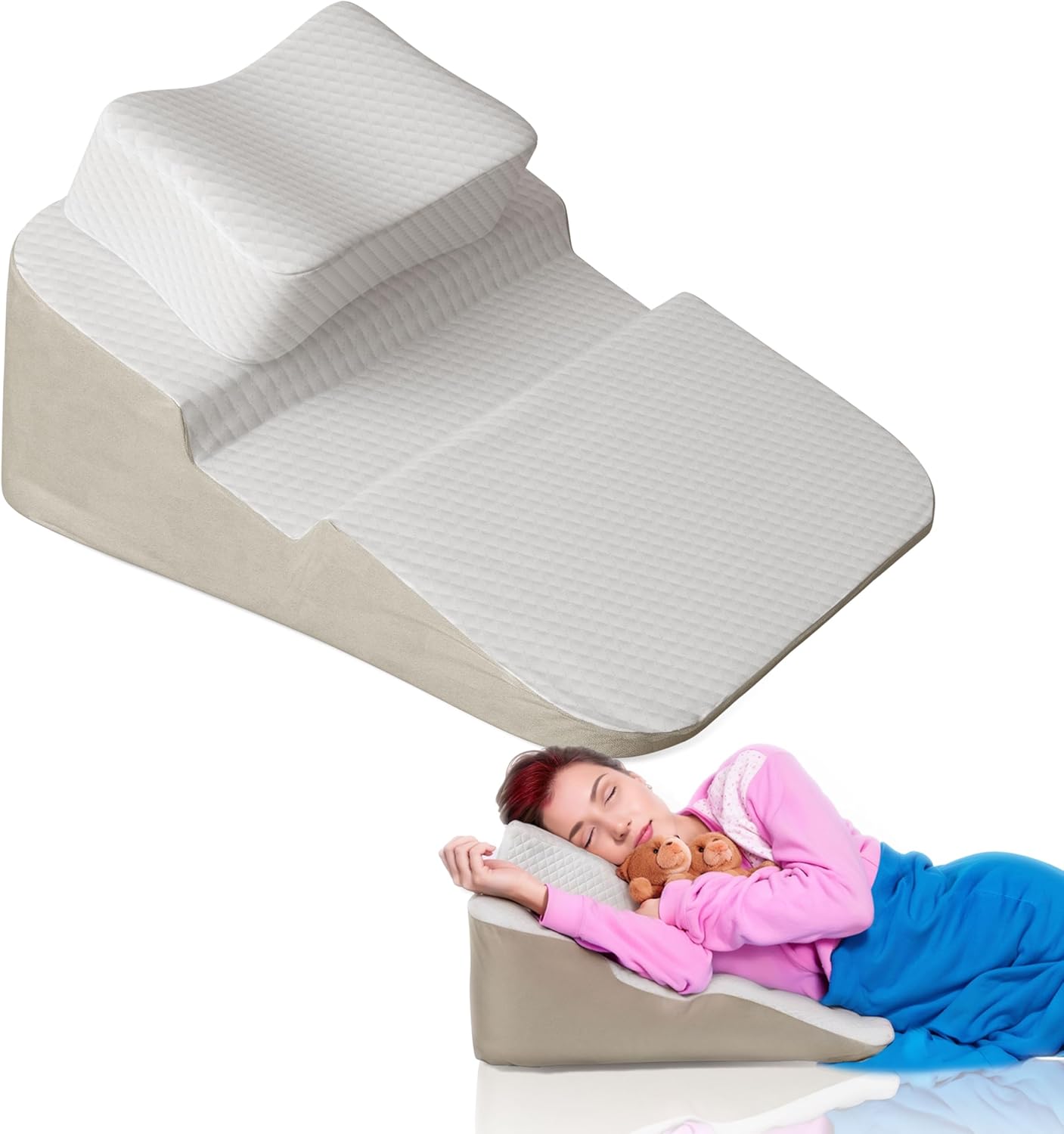 Daneey Wedge Pillow for Side Sleepers with Arm Hole, Adjustable U-Shaped Headrest Pillow Cushion for Adults, Relieves Neck, Back, Shoulder Pain, Removable Cover