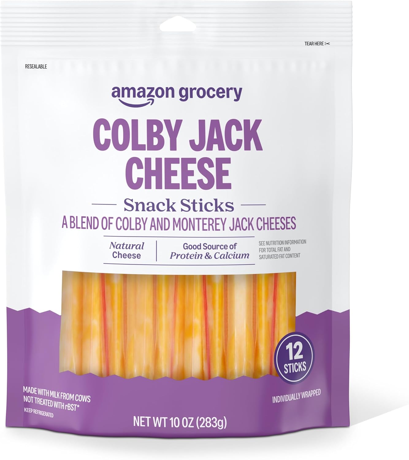 Amazon Grocery, Colby Jack Cheese Snack Sticks, 10 Oz, 12 Ct