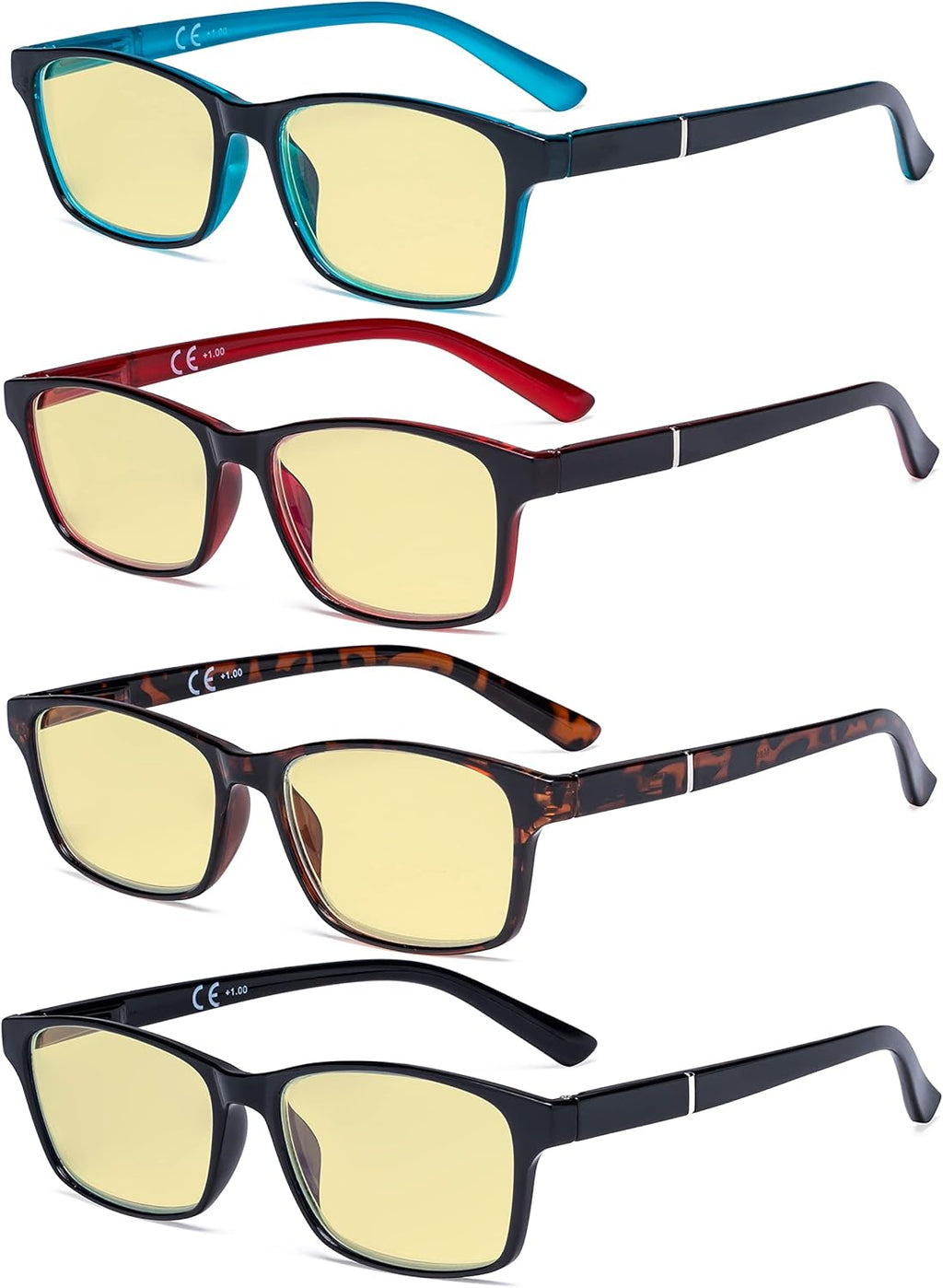 Eyekepper 4 Pack Blue Light Filter Glasses Classic Anti Screen Glare Computer Reading Glasses Yellow Tinted +1.00