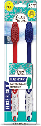 GuruNanda Floss Fusion Toothbrush with Dual Action Soft Flossing Bristles, Ultra-fine Tapered Bristles for Deeper Cleaning, BPA & PFAS-Free, (2 Count)