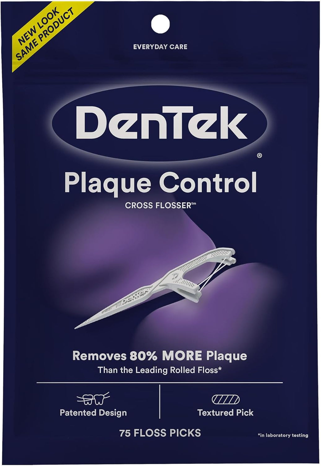 Dentek Floss Picks, X-Shaped Cross Flosser, Plaque Control Dental Floss Picks, 75 Count