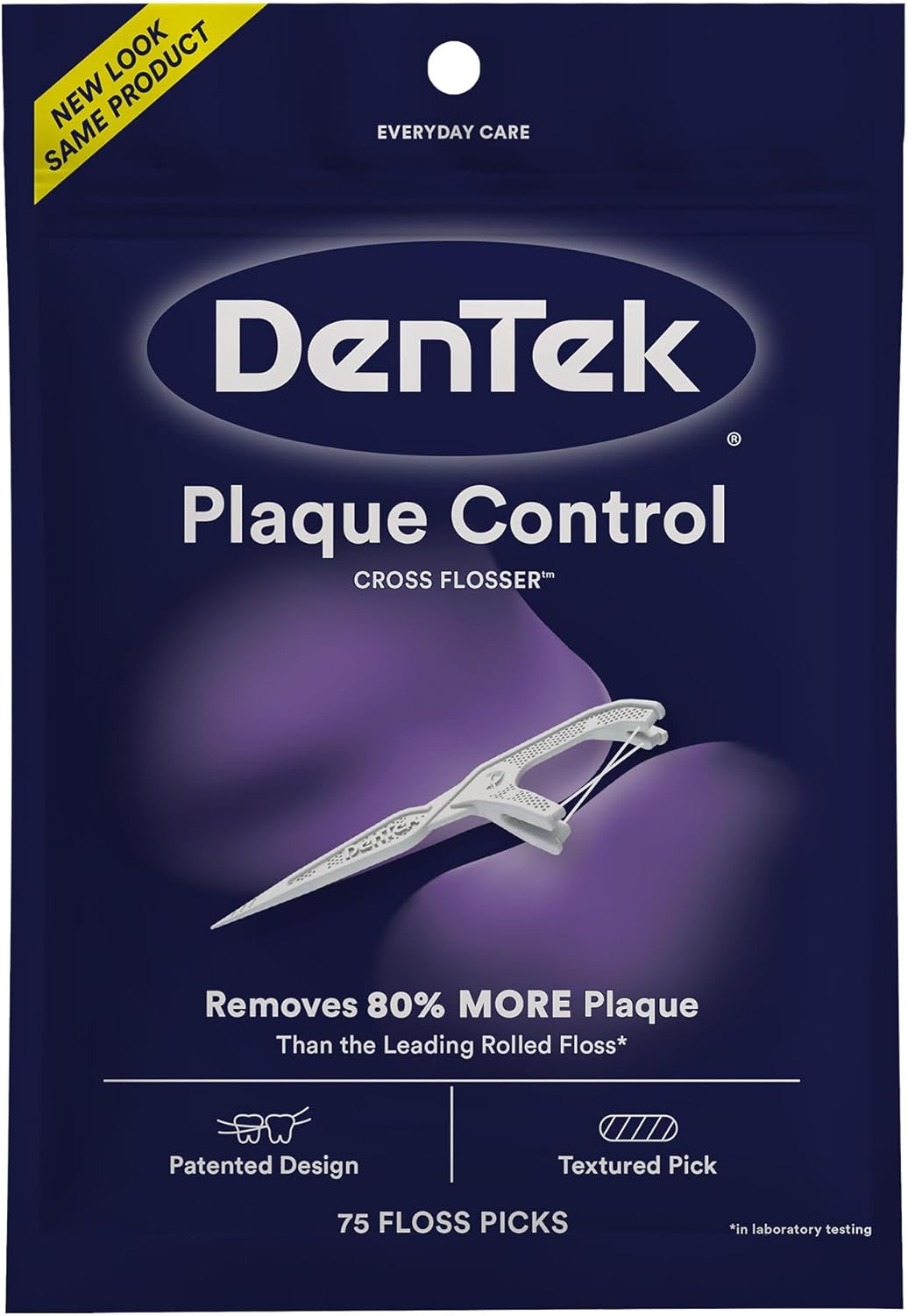 Dentek Floss Picks, X-Shaped Cross Flosser, Plaque Control Dental Floss Picks, 75 Count
