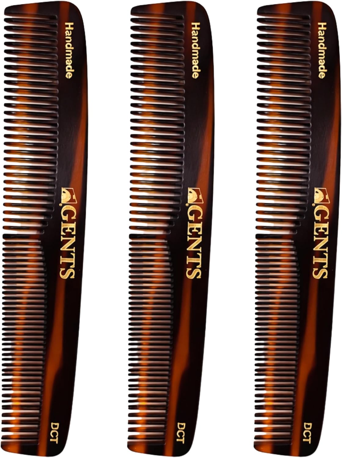 GENTS 7 Inch Tortoise Hair Combs Pack of 3 All Purpose Dressing, Styling & Detangling Combs for Barbers, Stylists & Everyday Hair Care for Men and Women Cellulose Acetate Peines Para Cabello
