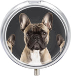 Round Pill Box French Bulldog Pill Case 3 Compartment Medicine Pill Organizer for Purse & Pocket Portable Travel Pillbox Medicine Vitamin Cod Liver Oil Storage Box Organizer