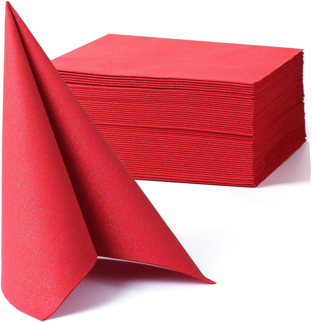 MORGIANA 50 Pack Red Napkins, Christmas Napkins Linen Feel, Disposable Guest Towel Air-laid Paper Hand Towels Dinner Napkin for Party Christmas Wedding
