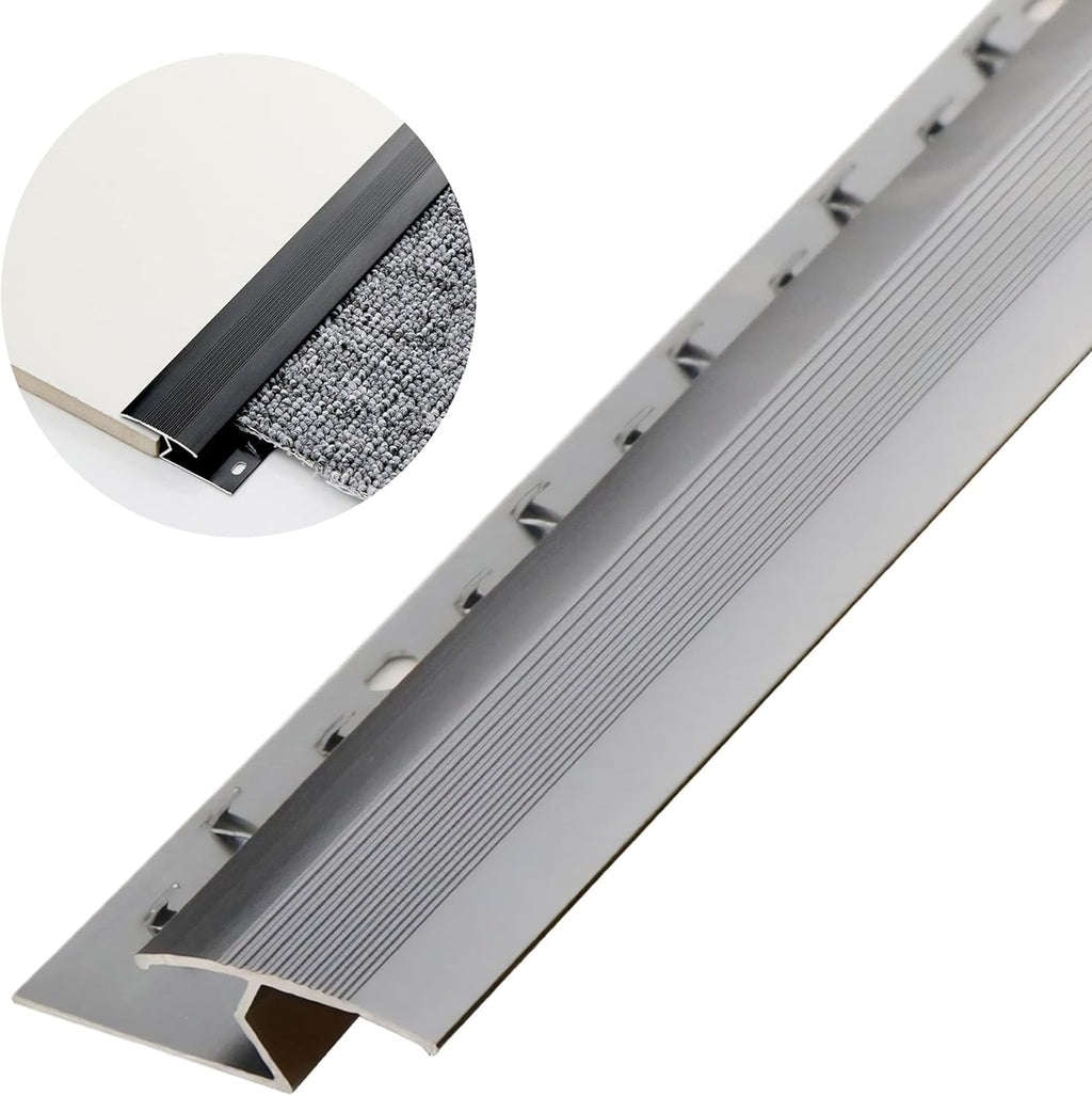 Aluminum Alloy Floor Transition Strip:Cuttable Carpet Edge Protector,Carpet to Tile Threshold Strip,Door/Carpet/Tile/Threshold Reducer,Carpet Edge Trim for Home,Office,Hotel,0.9m (Gray), Grey