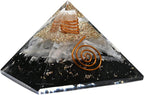Orgone Pyramid with Black Tourmaline Selenite Crystal and Healing Coil Quartz Point - Natural Healing Stones Orgonite Energy Generator for Yoga Meditation