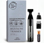 URBANER Mustache Trimmer with Nose & Ear Trimmer Attachment, 0.8" Precision Blade, IPX8 Waterproof, Adjustable 0.08"–0.55", Japanese Motor Beard Trimmer for Men