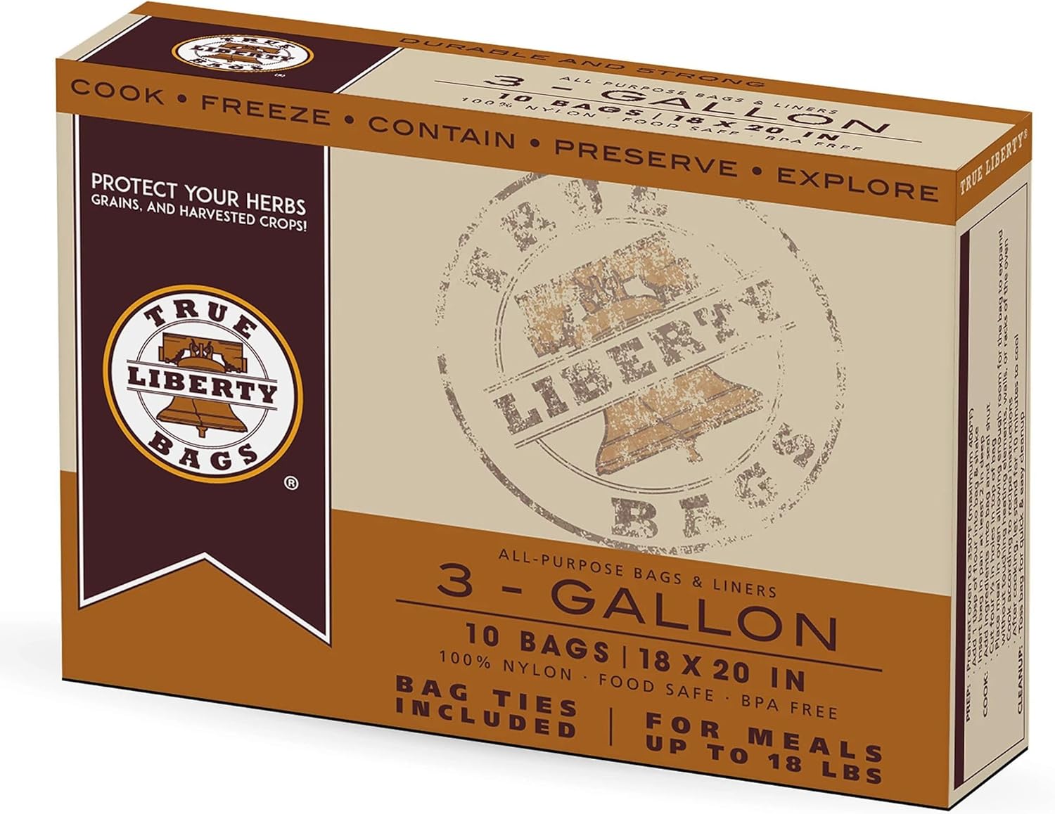 True Liberty All-Purpose Bags for Cooking, Preserving, Containing, and More, BPA-Free Nylon, 3 gal.