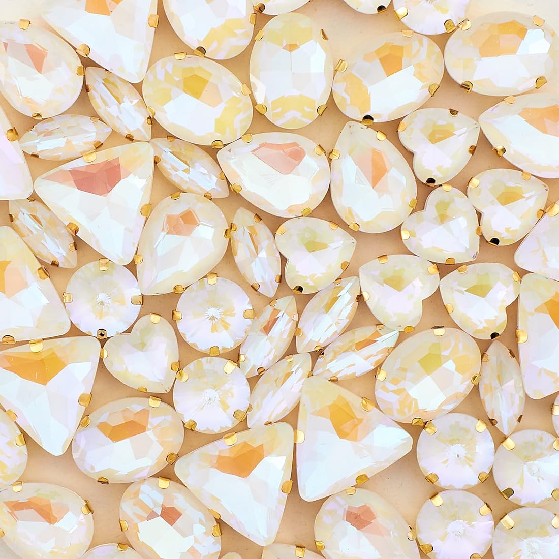 TANOSII Sew on Rhinestones 60 PCS Mixed Shapes Glass Rhinestones Sew on Crystal Gems Mental Flatback with Golden Claw for Jewelry Crafts Clothes Shoes Costume Garment White