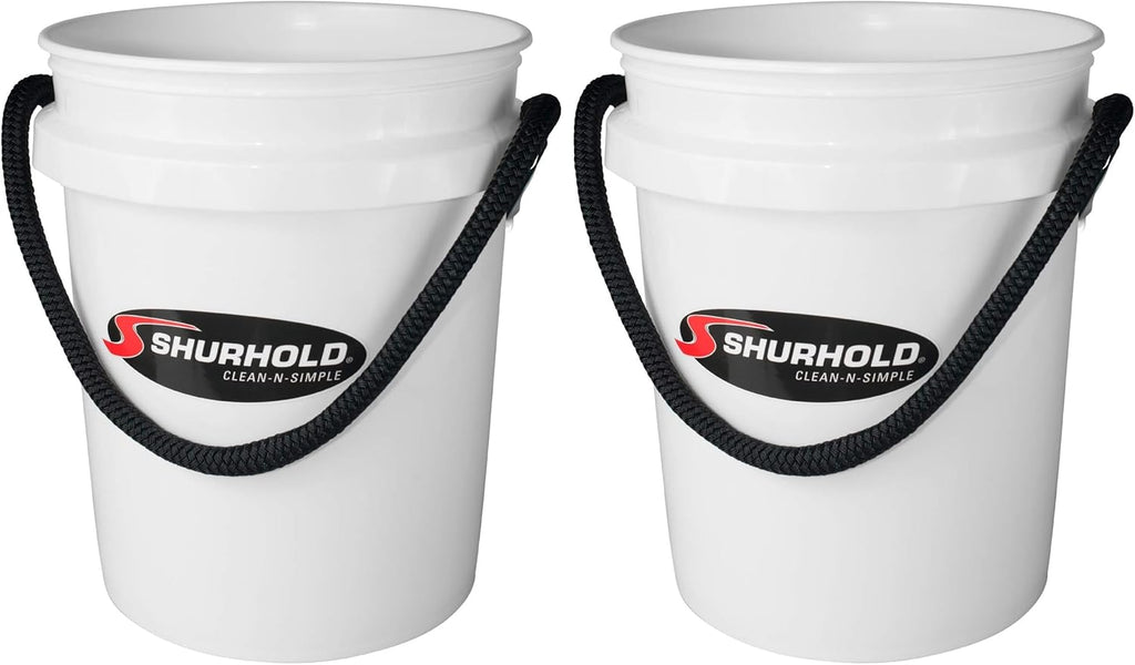 Shurhold 2451 White 5 Gallon Bucket with Black Rope Handle (Pack of 2)