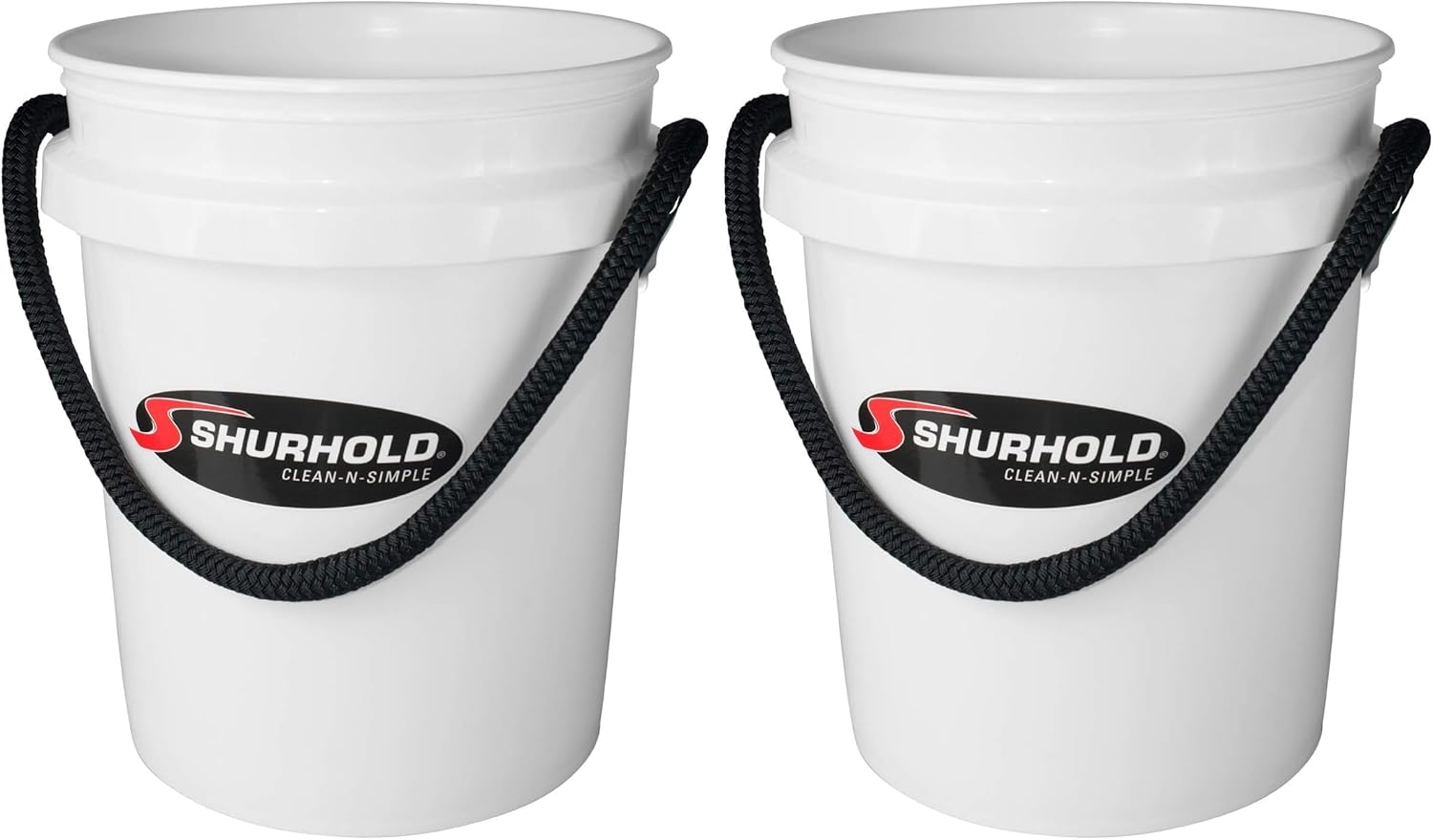 Shurhold 2451 White 5 Gallon Bucket with Black Rope Handle (Pack of 2)