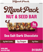 Munk Pack Fiber Nut Bars, Sea Salt Dark Chocolate, Prebiotic Probiotic GLP-1 Snack, 5g Fiber, Gut Friendly Allulose, Plant Protein, Gluten Free, Keto, No Sugar Alcohol, 3g Net Carb, 24 Count