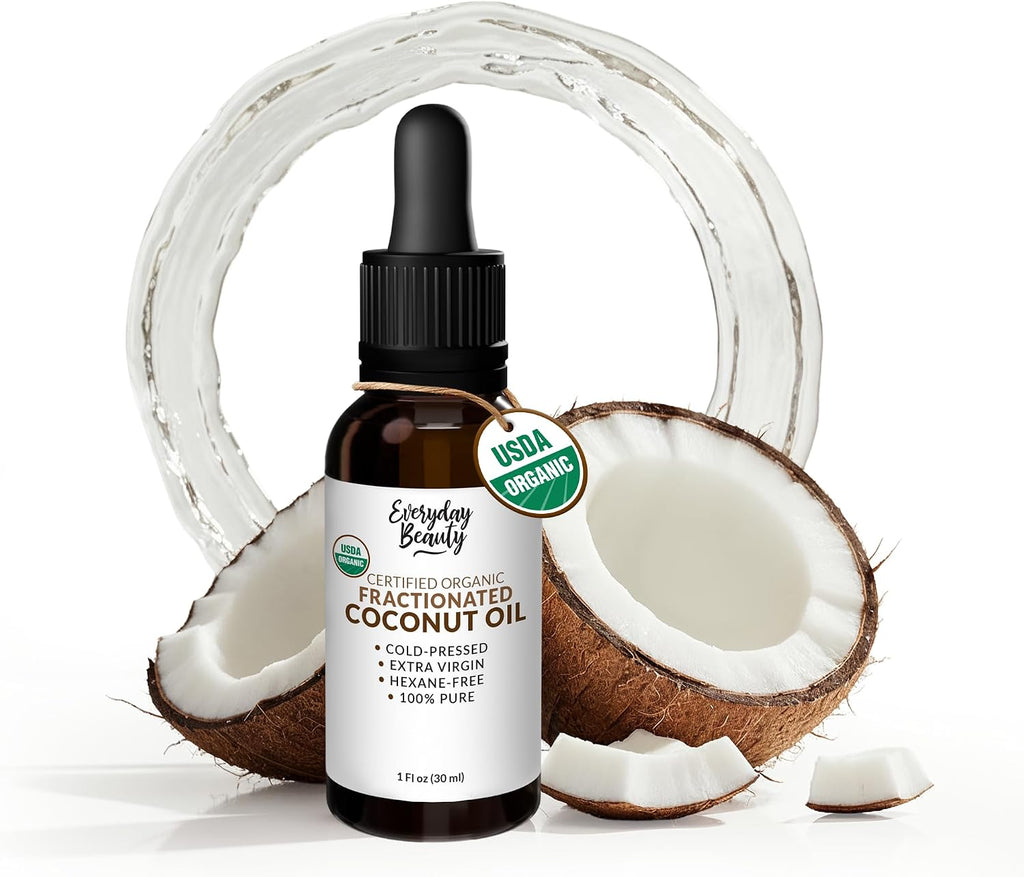 Organic Fractionated Coconut Oil | 100% Pure, Cold-Pressed | USDA Certified Organic | Amber Glass Bottle with Glass Dropper | For Face, Skin, & Hair - 1 Fl Oz
