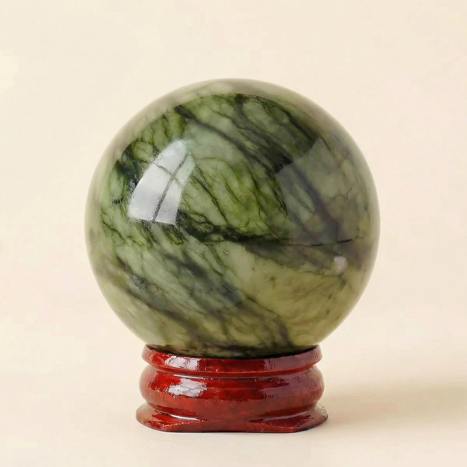 Natural Green Jade Crystal Sphere - Polished Jasper Crystal Ball for Reiki Healing, Chakra Balancing, and Energy Amplification (50-60mm)