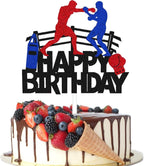 1PC Boxing Happy Birthday Cake Topper, Boxing Gloves Theme Cake Decor, Black Glitter Birthday Decor for Men or Kids Parties