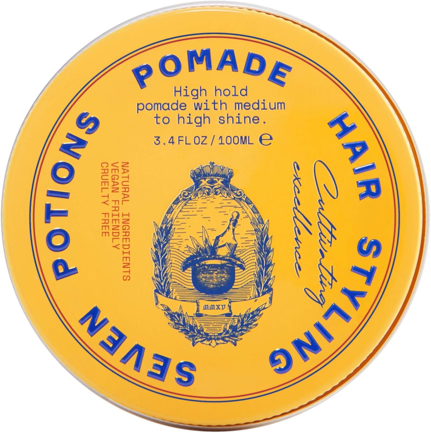 SEVEN POTIONS Men’s Hair Pomade — High Shine, High Hold, Water-Based — Barber-Grade Styling for Slick Back, Pompadour & Side Part — Natural, Vegan, Cruelty-Free — 3.4 fl oz / 100ml