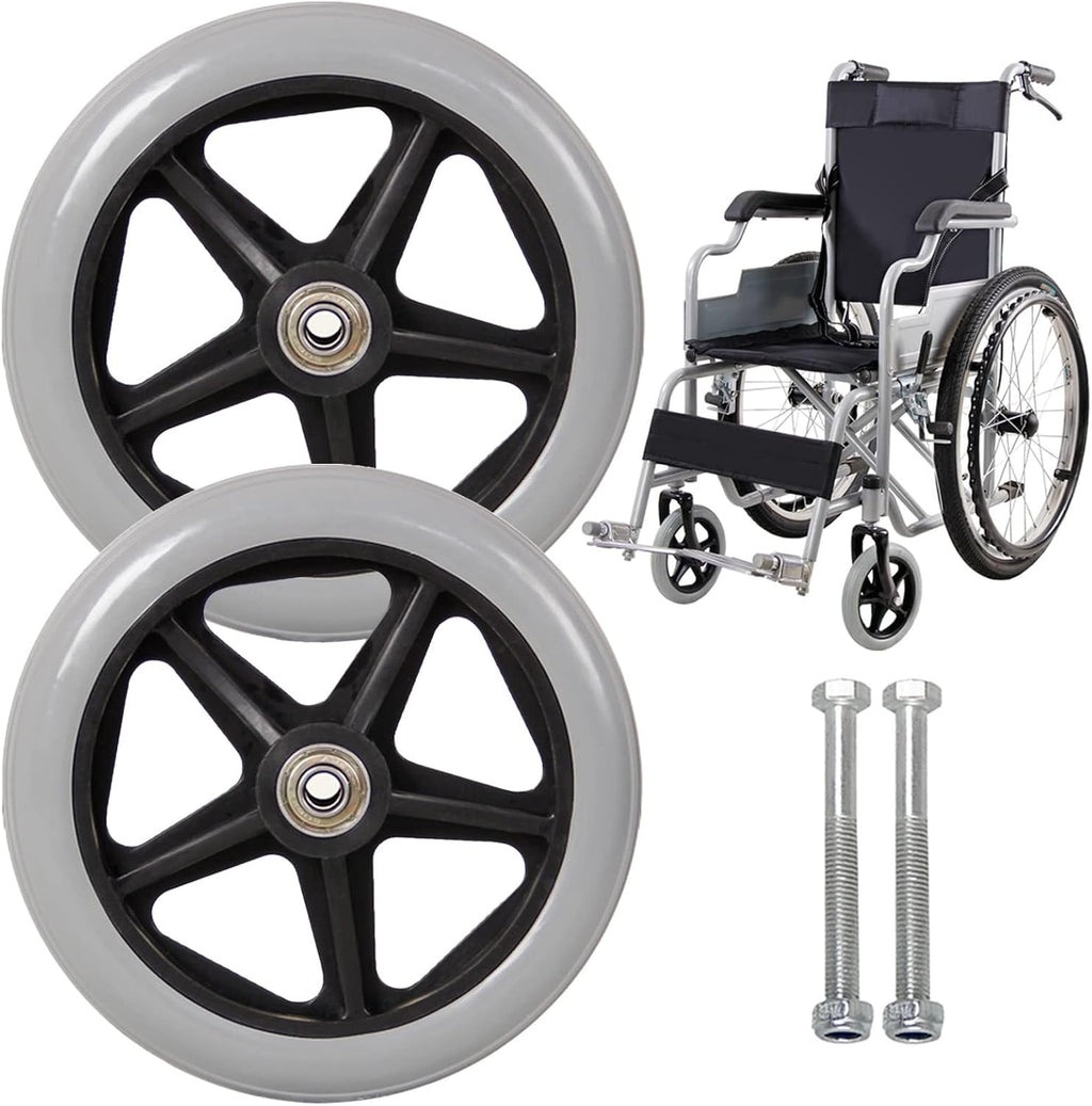LIGUOYI 2 Pcs Wheelchair Front Caster, 6/7/8inch Wheelchair Wheels Accessories Solid Tyre, Rueda De Goma Antideslizante, 5/16-Inch Stem Diameter, 265-lb Load Capacity, Replacement Casters for Walker