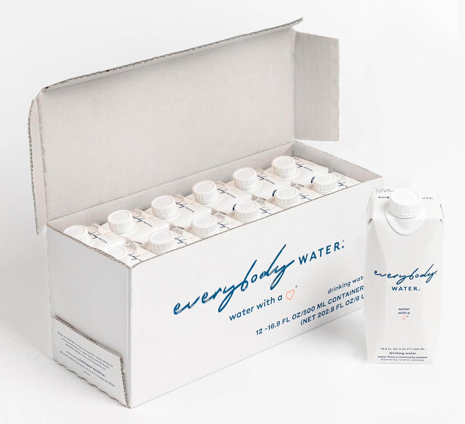 Everybody Water, Boxed Water, Premium Filtered Still Waters, 12 Pack Reverse Osmosis, Bulk Eco-Friendly, BPA Free, Fully Recyclable Plant Based Carton - Certified Woman Owned 16.9 Fl Oz / 500ml Carton (Pack of 12)