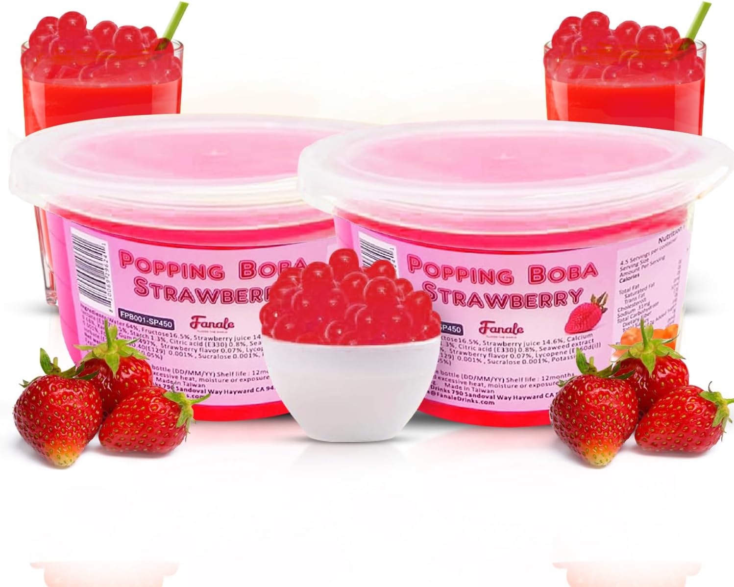Fanale Popping Boba Pearls for Bubble Tea - 2 lb (1 lb X 2) | Strawberry | Bursting Boba Pearls Bubble 450g X 2 | Fruit Juice Flavor for Shakes, Dessert, Smoothie | FPB001-SP450 X 2