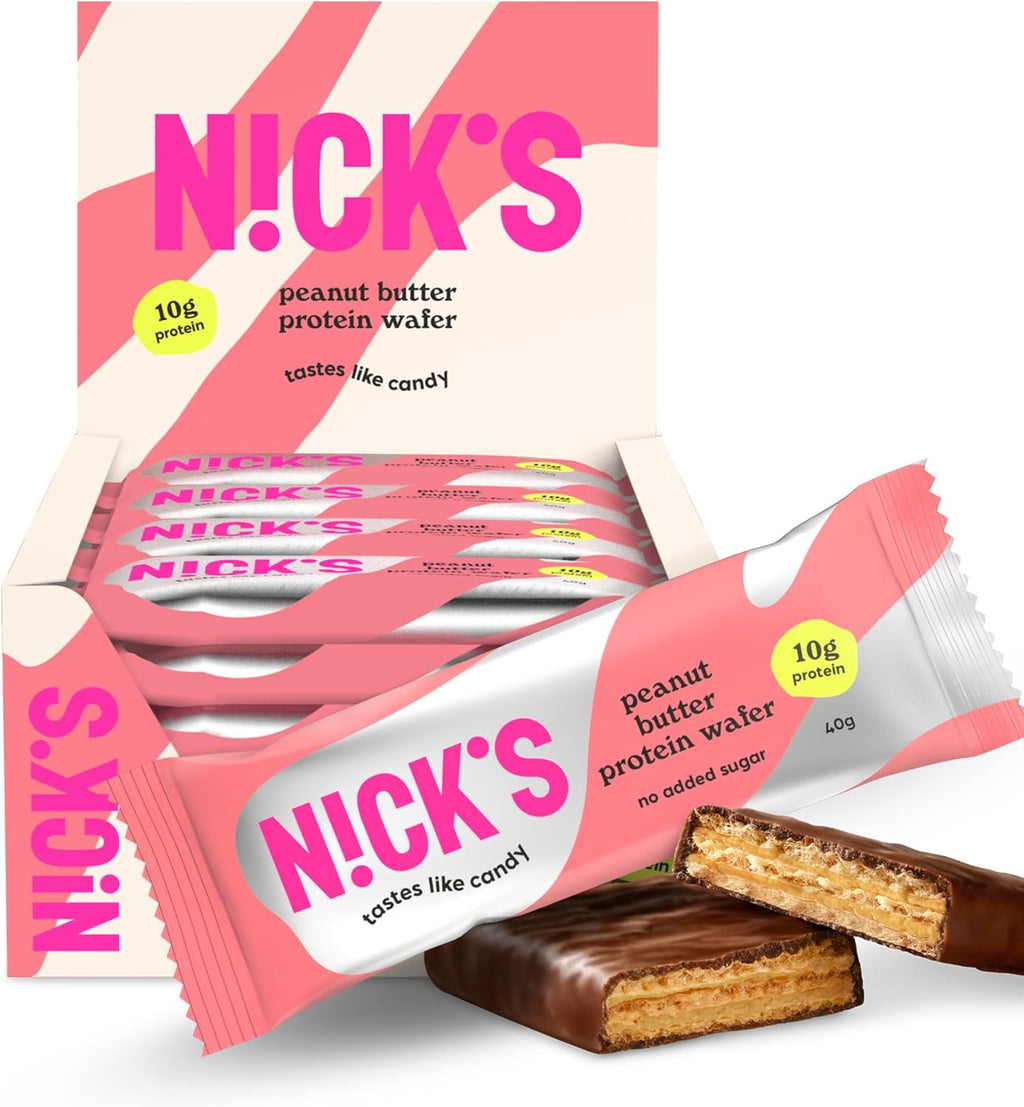 NICKS Protein Wafer Bar Peanut Butter | 25% Protein (10g) 204 Calories | Low Carb Biscuits Snack Bar No Added Sugar Gluten free (24 bars x 40g)