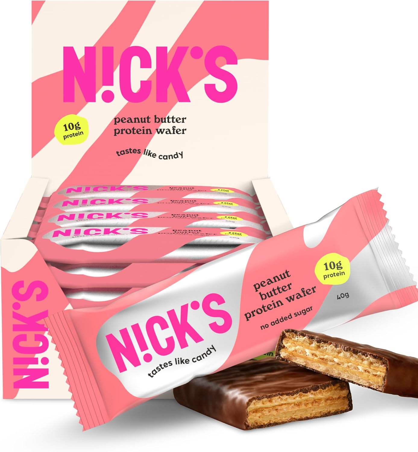 NICKS Protein Wafer Bar Peanut Butter | 25% Protein (10g) 204 Calories | Low Carb Biscuits Snack Bar No Added Sugar Gluten free (24 bars x 40g)