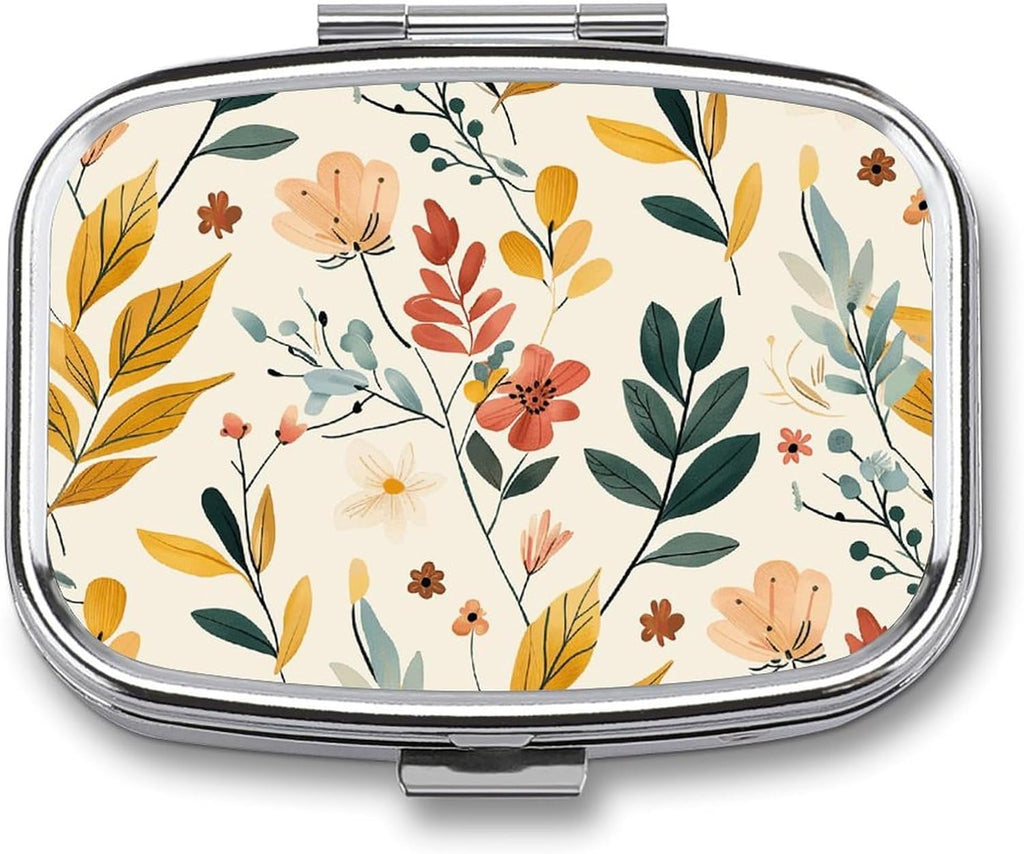 Mustard Yellow Flowers Pill Case Portable Lightweigh Pill Box with Mirror 2 Compartment Medicine Tablet Vitamin Holder Organizer for Pocket Purse Travel Gifts