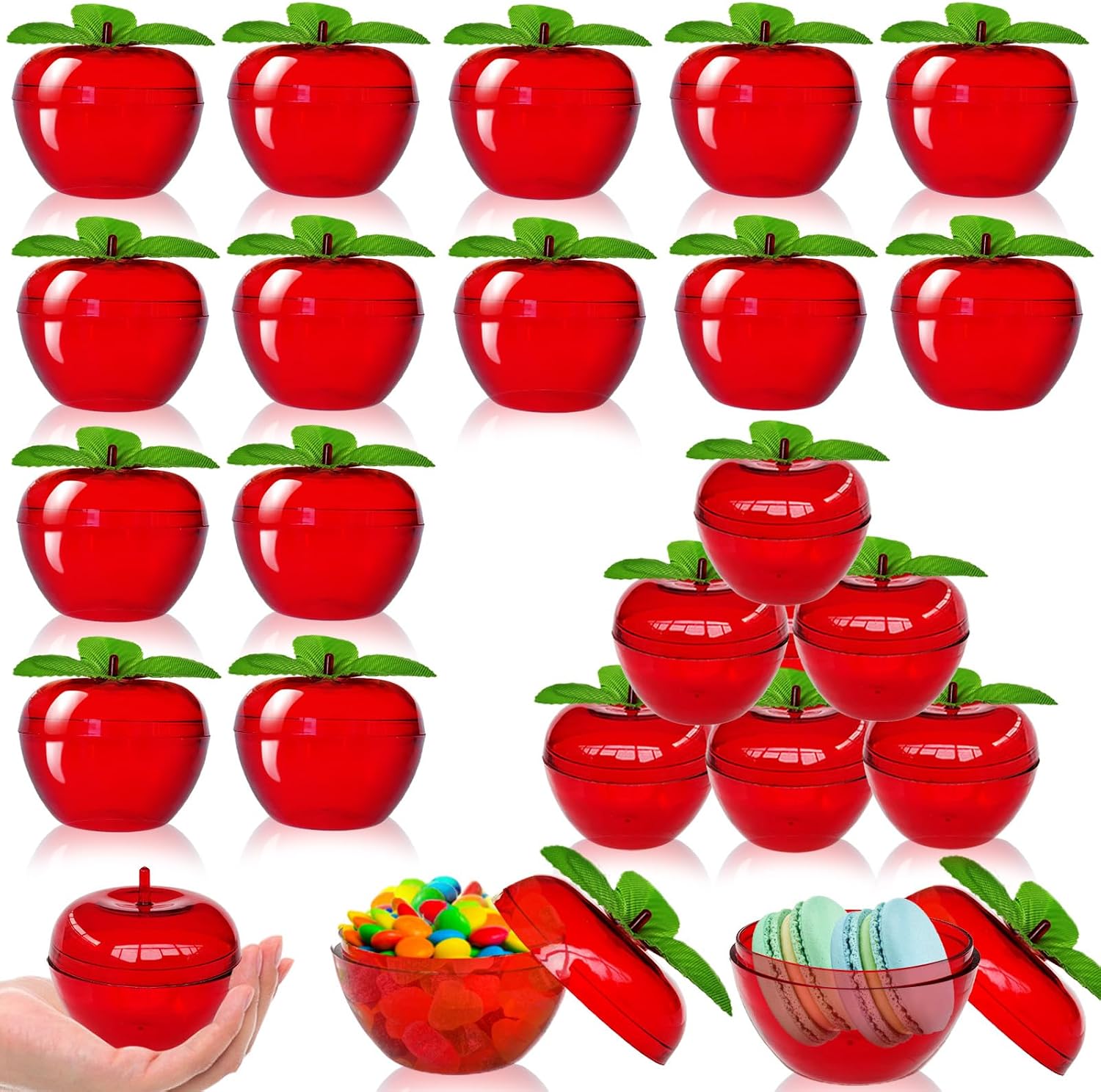 24Pack Plastic Red Apple Container,Teacher Week Gift Apple Shaped Candy Jar Filled Ornament Container Thank You Teacher Gifts,Valentine's Day Christmas Wedding Party