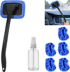 desin Car Windshield Cleaner Tool with Extendable Handle, Inside Auto Window Glass Cleaning Kit with 5 Washable Microfiber Pads, Streak-Free Defogger Wand for Deep Dashboards & SUVs