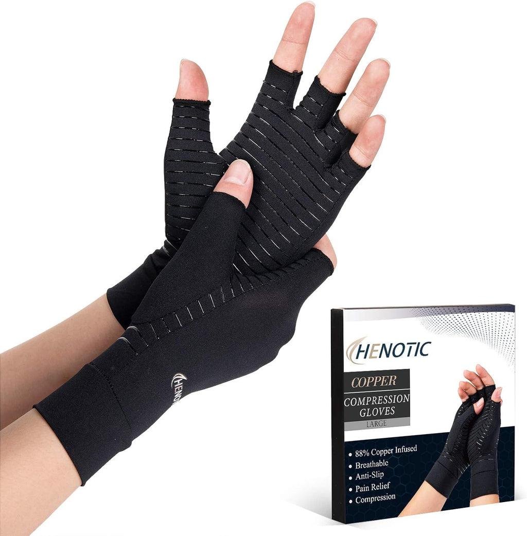Copper Arthritis Gloves for Women Men, Fingerless Breathable & Moisture Wicking Arthritis Compression Gloves for Relieving Carpal Tunnel Aches, Rheumatoid Pains, Joint Swell