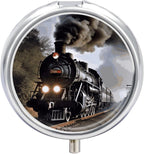 Pill Box 3 Compartment Medicine Pill Case, Steam Train Small Pill Case for Purse & Pocket, Portable Pill Holder, Round Pill Container, Mini Pill Organizer for Travel Or Daily