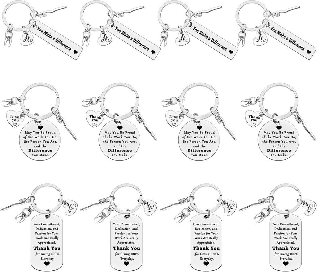 Xiahuyu 12 Pcs Dentist Gifts Dentist Keychain Dental Hygienist Dental Assistant Gift Dental Staff Appreciation Gifts Dental Coworker Keychain Christmas Birthday Thank You Gift for Dentist