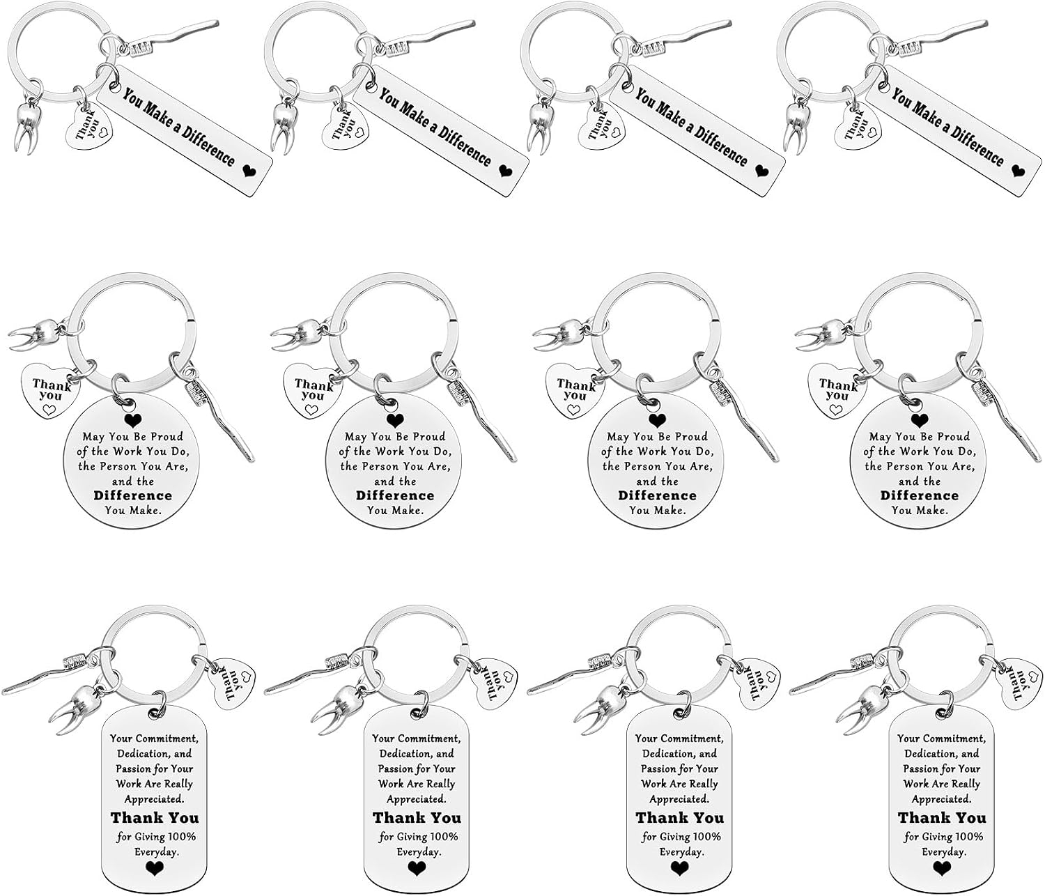 Xiahuyu 12 Pcs Dentist Gifts Dentist Keychain Dental Hygienist Dental Assistant Gift Dental Staff Appreciation Gifts Dental Coworker Keychain Christmas Birthday Thank You Gift for Dentist