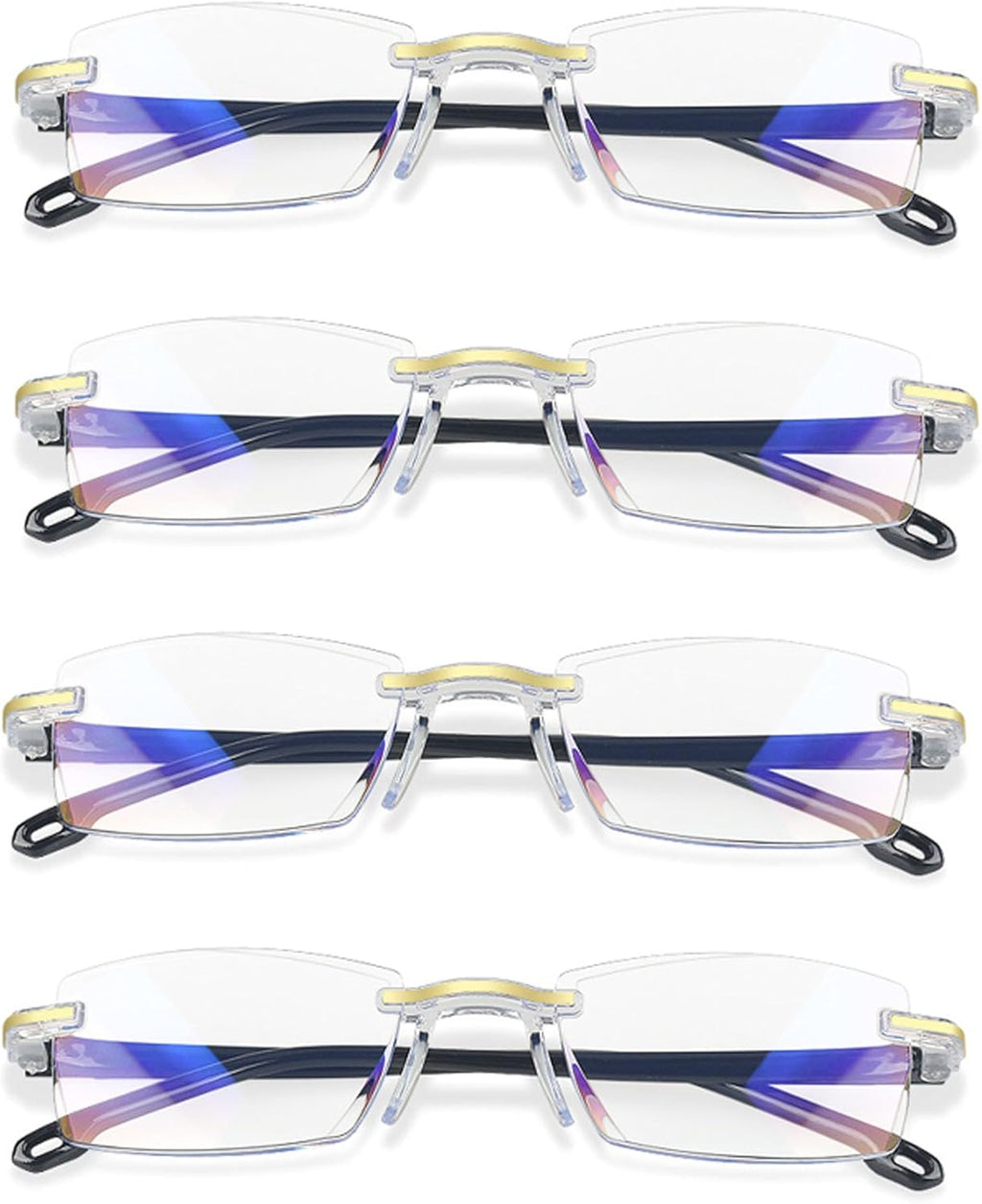 4PCS Pack Auto Zoom Anti-Blue Light Presbyopia Glasses Rimless Clear Lens for Reading Eyeglasses (4PCS Golden)