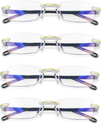 4PCS Pack Auto Zoom Anti-Blue Light Presbyopia Glasses Rimless Clear Lens for Reading Eyeglasses (4PCS Golden)