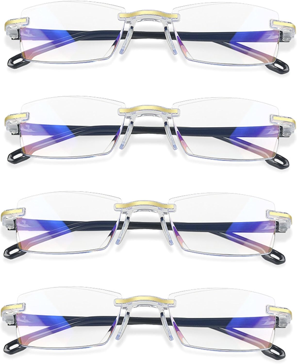 4PCS Pack Auto Zoom Anti-Blue Light Presbyopia Glasses Rimless Clear Lens for Reading Eyeglasses (4PCS Golden)