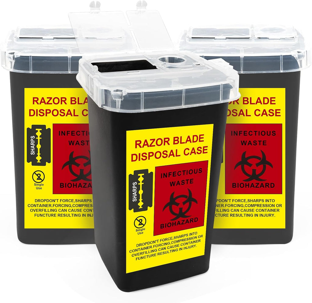 Black 1 Quart (3-Pack) Sharps Container for Home Use, Needle Disposal Containers, Biohazard Containers, Syringe Disposal, Small Portable Container for Travel, Professional Sharp Waste Disposal