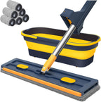 2025 New Large Flat Mop with 6 Reusable Mop Head Dry and Wet, Flat Mop and Bucket Set, Adjustable Handle Self Wringing Flat Mops, 360 Rotation Flat Mop (Blue with 6pcs Mop Head)