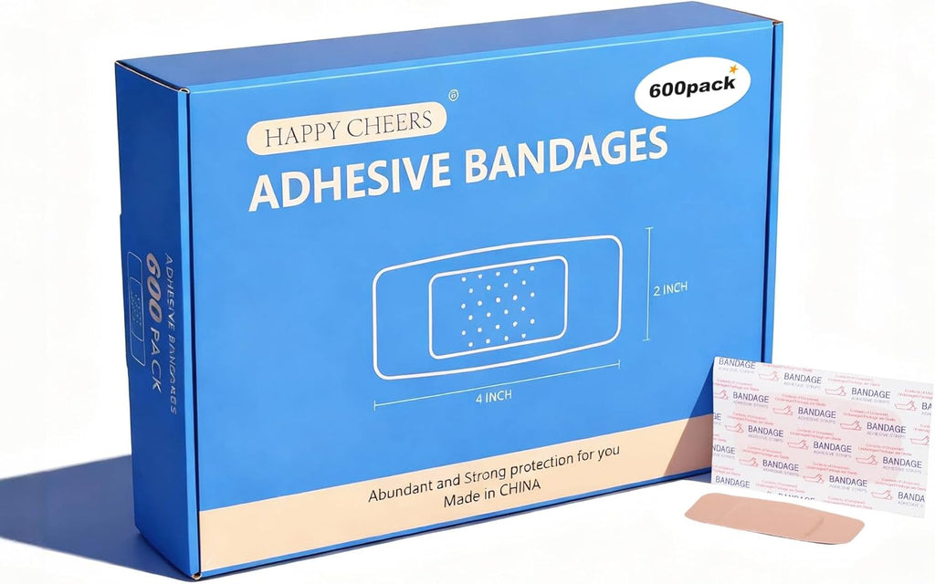 600 Pack Large Adhesive Fabric Bandages,2"x4" Flexible Wound Bandages,Breathable Strong Hold for First Aid & Wound Care