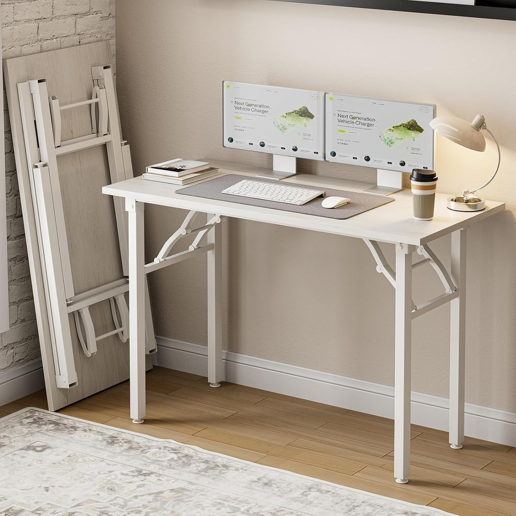 Frylr Small Folding Computer Desk – Portable 43.3 Inch Foldable Laptop Table, Collapsible and Compact for Easy and Fast Setup, Lightweight for Small Spaces, Home Craft and Study Use, White Ash