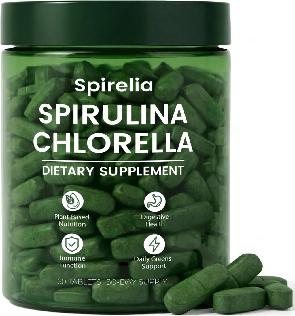 Spirelia Spirulina & Chlorella Tablets, Organic Spirulina Chlorella Combination Supplement, 60 Count