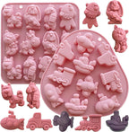 2PCS Animal Silicone Molds 3D Car Chocolate Candy Mold Transportation Gummy Jello Molds For Kids Dog Cat Fish Train Airplane Molds For Baking